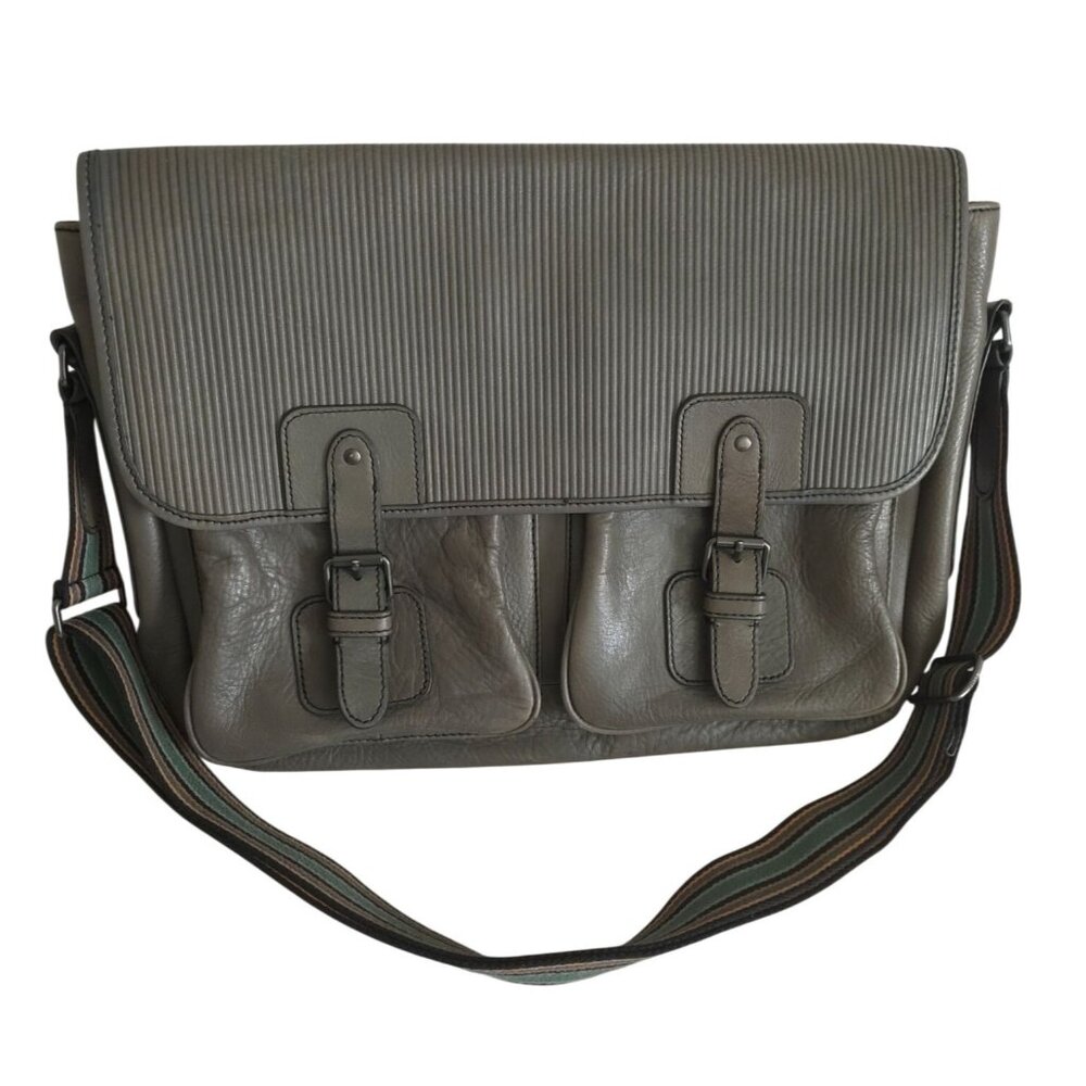 FOSSIL GREENVILLE Gray Leather Travel Courier Messenger Bag